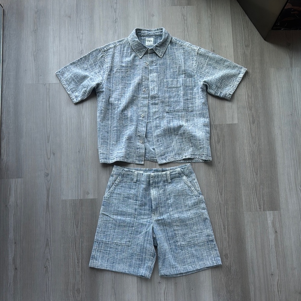 Zara Textured Blue and White Shirt